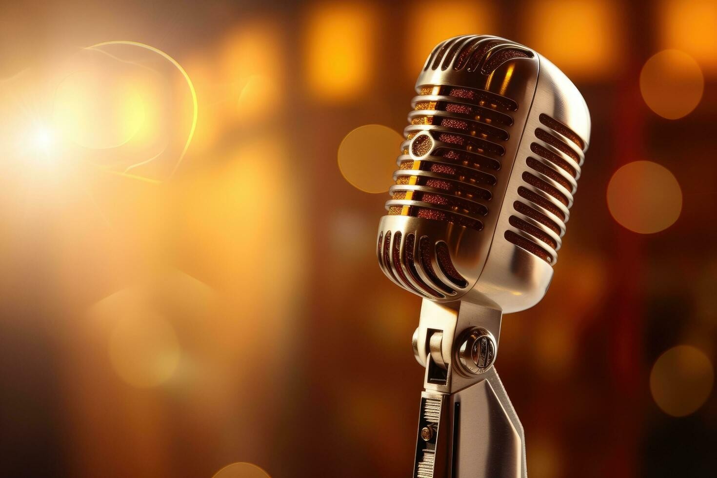 retro-microphone-on-stage-with-bokeh-background-music-concept-microphone-for-singer-music-background-with-spot-lighting-ai-generated-free-photo