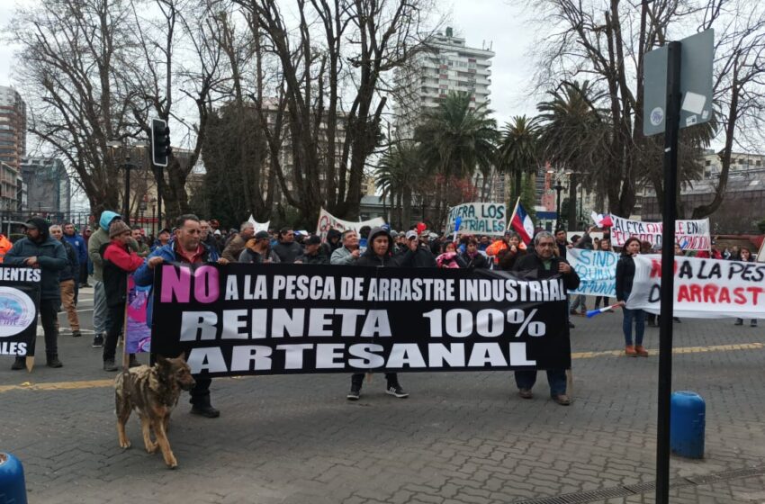  Pescadores de Caleta Queule y Toltén marchan en Temuco contra autorización de redes de arrastre
